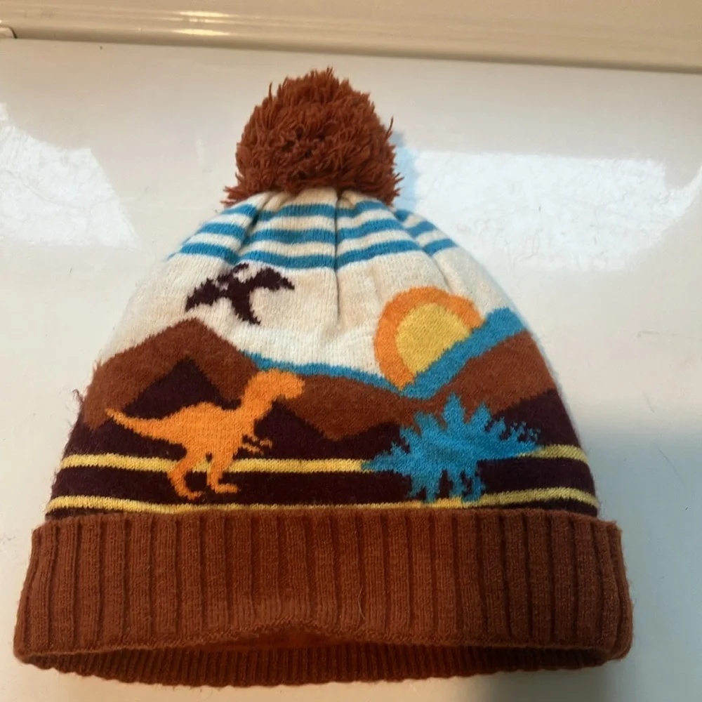 Dinosaur Patterned Kids Beanie - Brown and Blue kids size target southwest hat